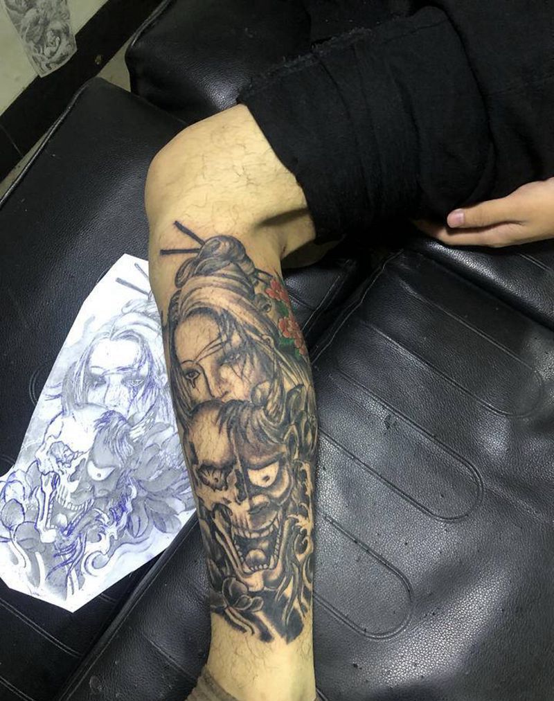 艺妓纹身图片_腹部纹身图案