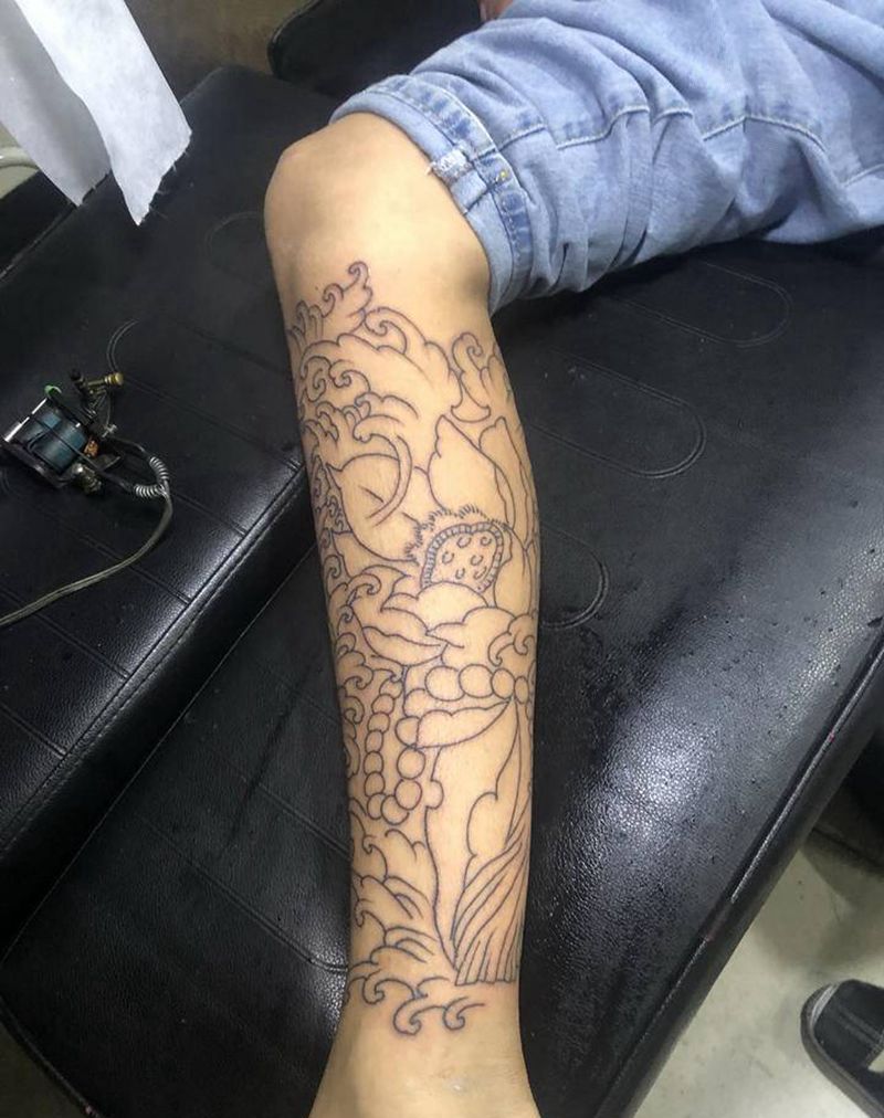 浪纹身图片_腿部纹身图案