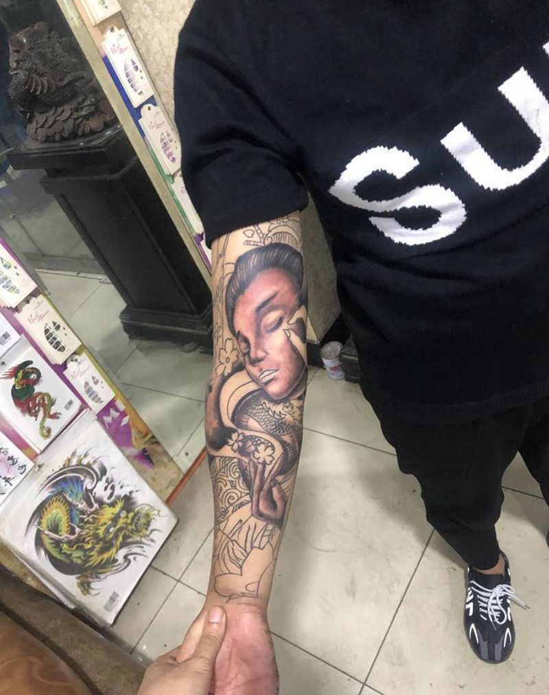 花臂未完成纹身图片_手臂纹身图案