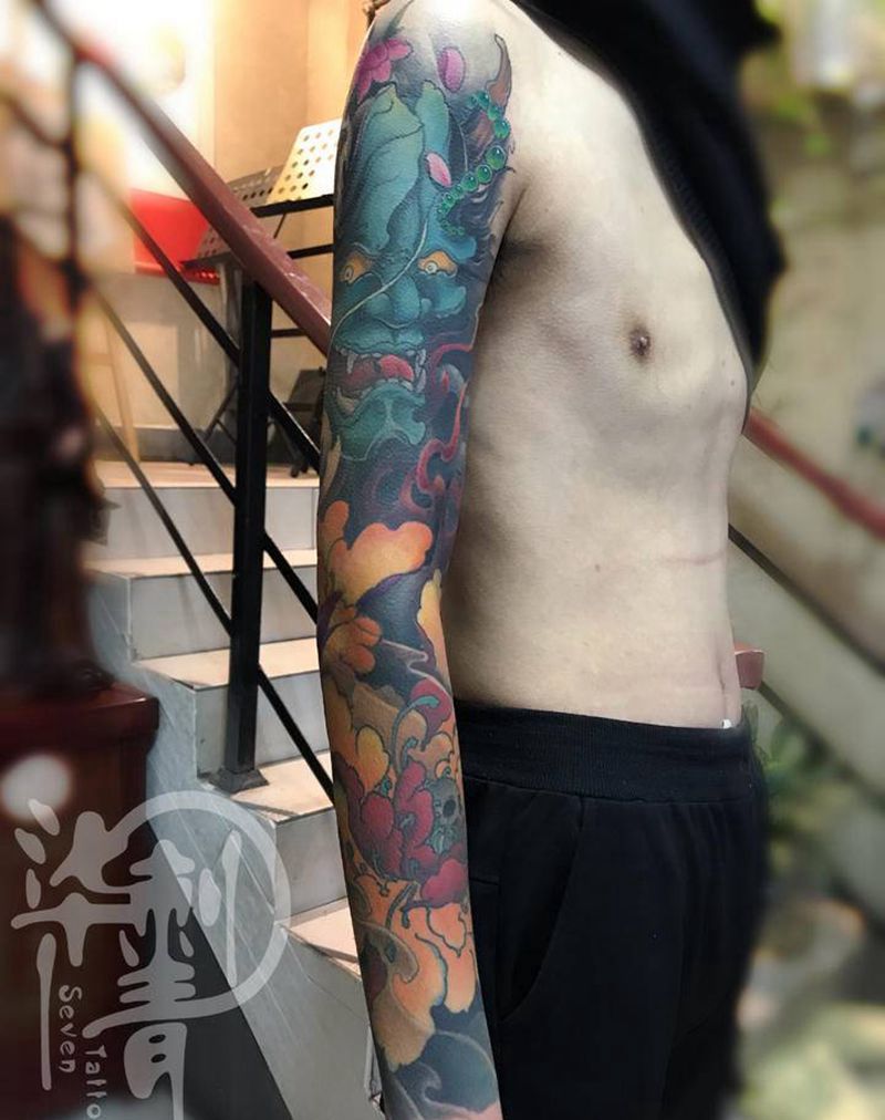 新传统花臂纹身图片_手臂新传统纹身图案