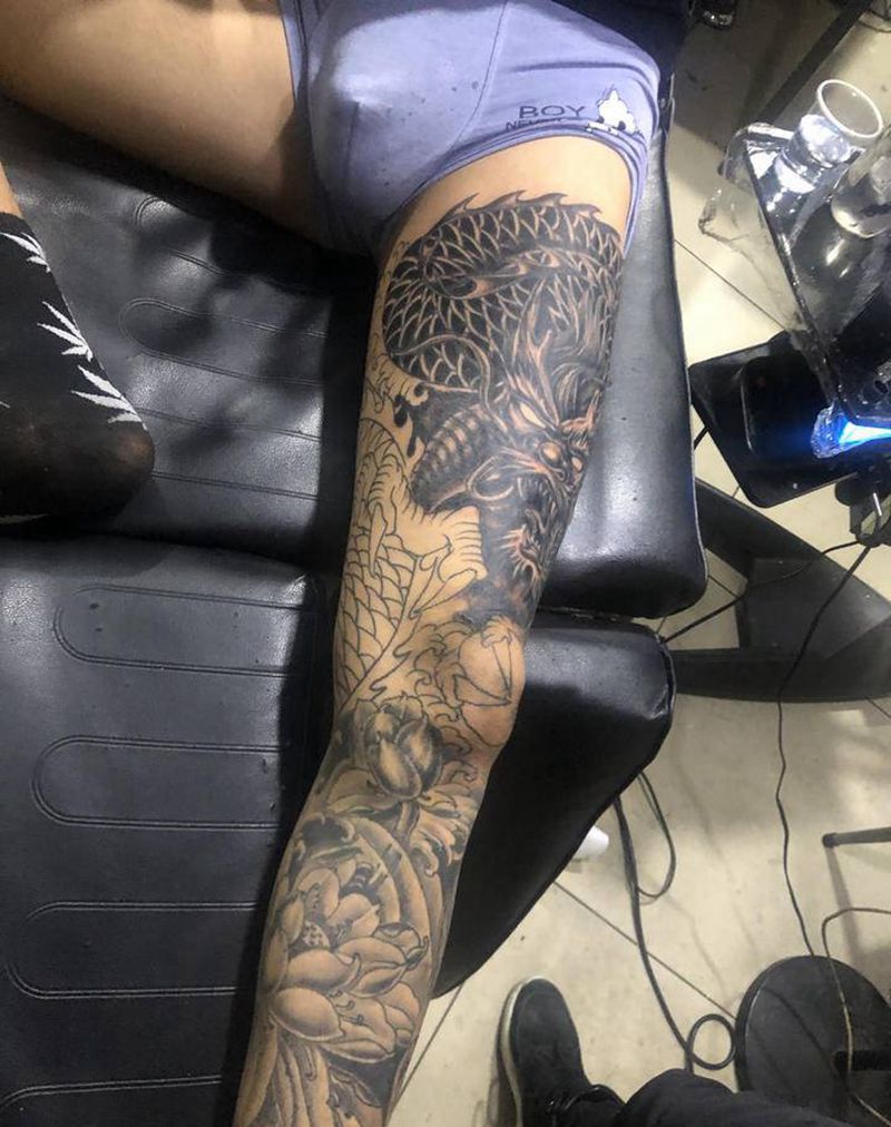 龙纹身图片_腿部纹身图案