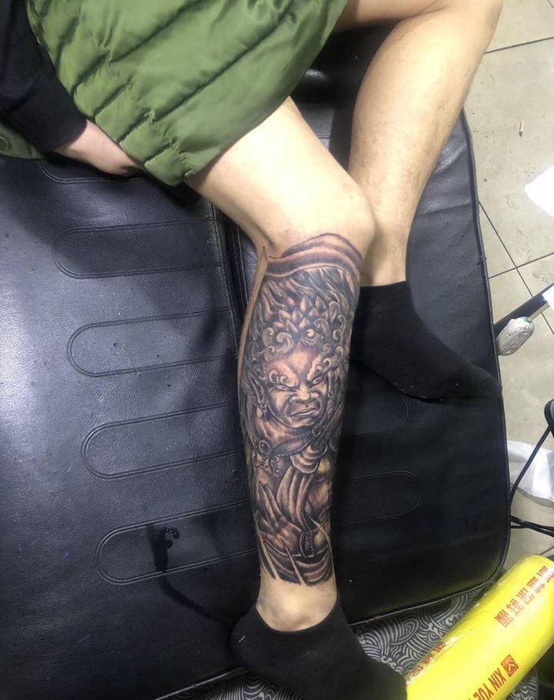 明王纹身图片_腿部纹身图案