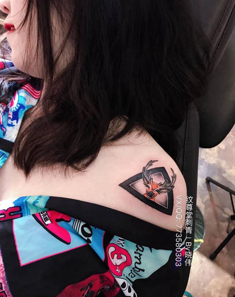 遮盖作品纹身图片_肩部New School纹身图案