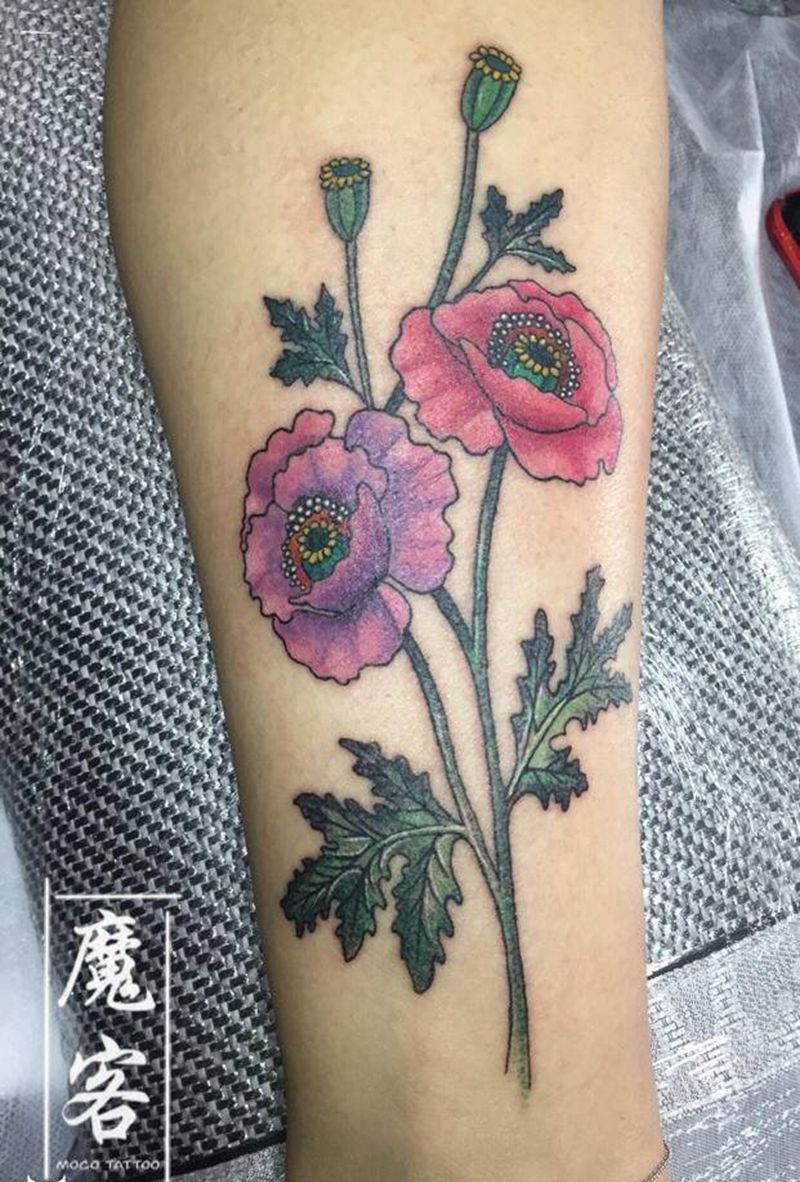 花朵儿纹身图片_腿部纹身图案