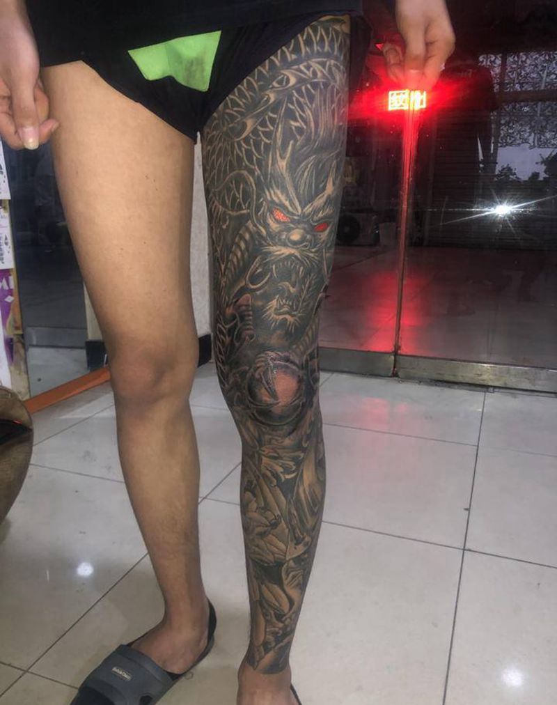 花腿纹身图片_腿部纹身图案