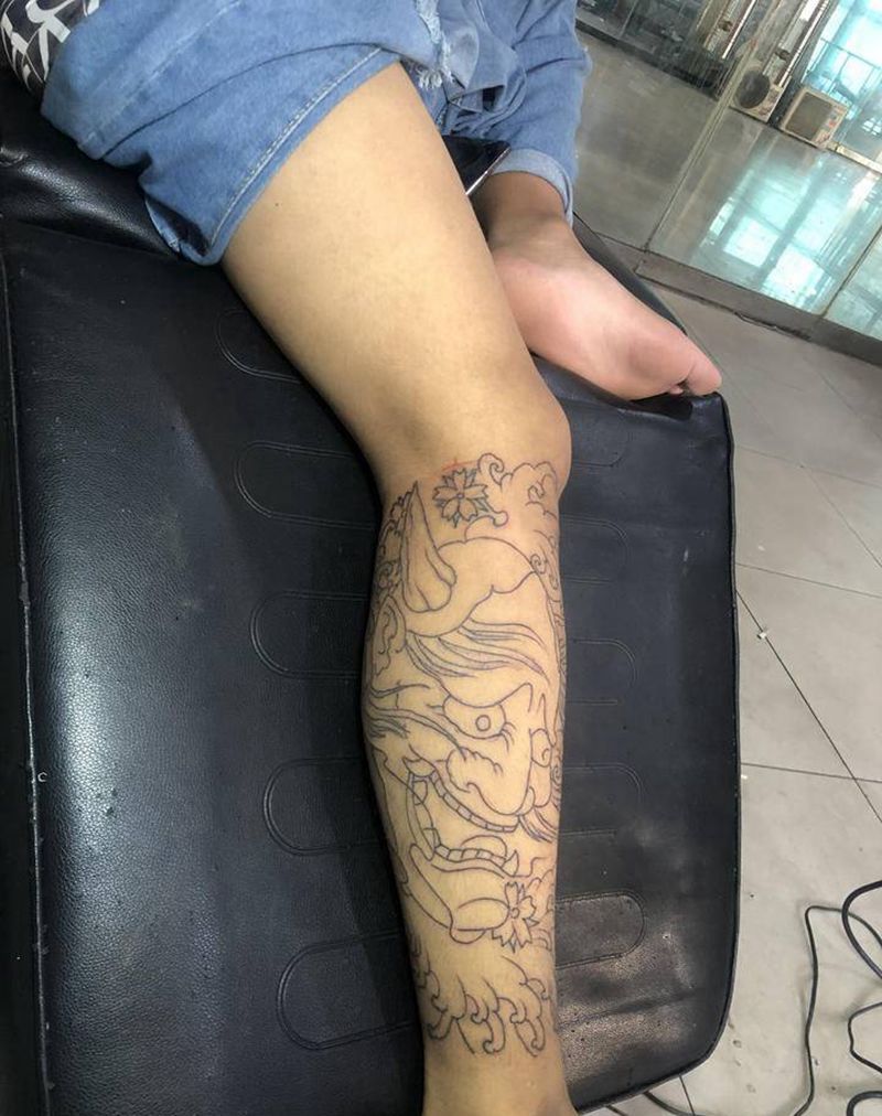 般若纹身图片_腿部纹身图案