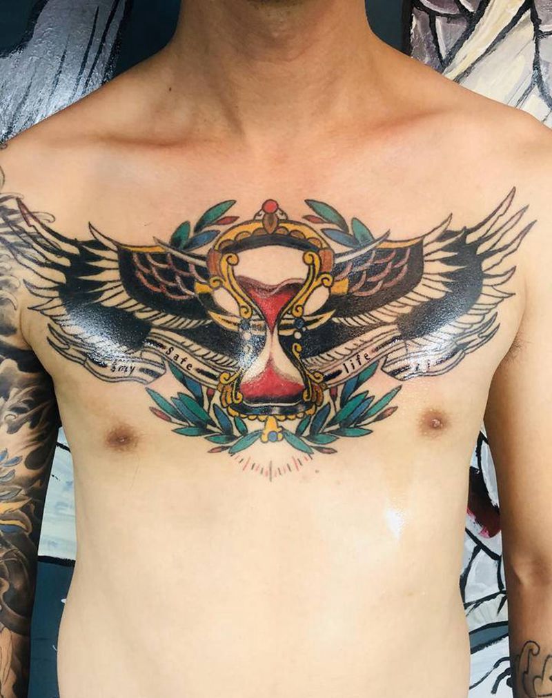 Old school 花胸纹身图片_胸部Old School纹身图案