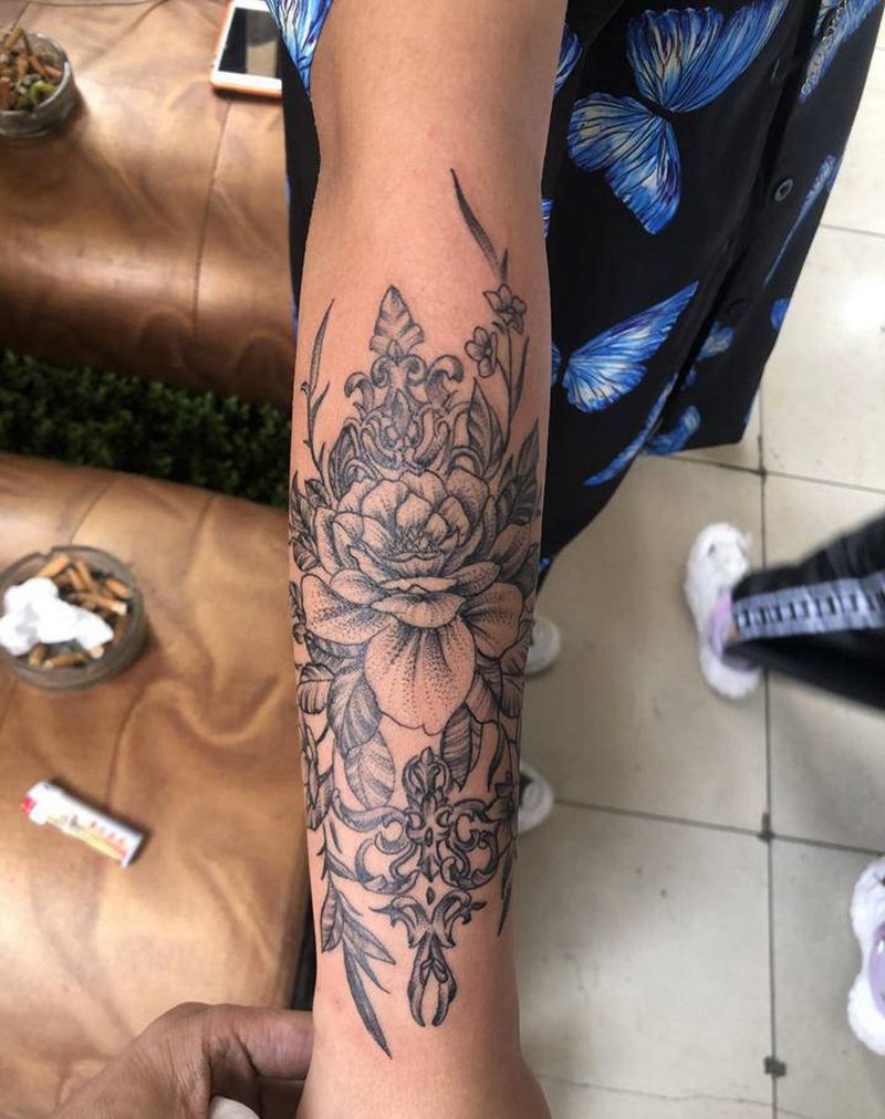 素花纹身图片_手臂纹身图案