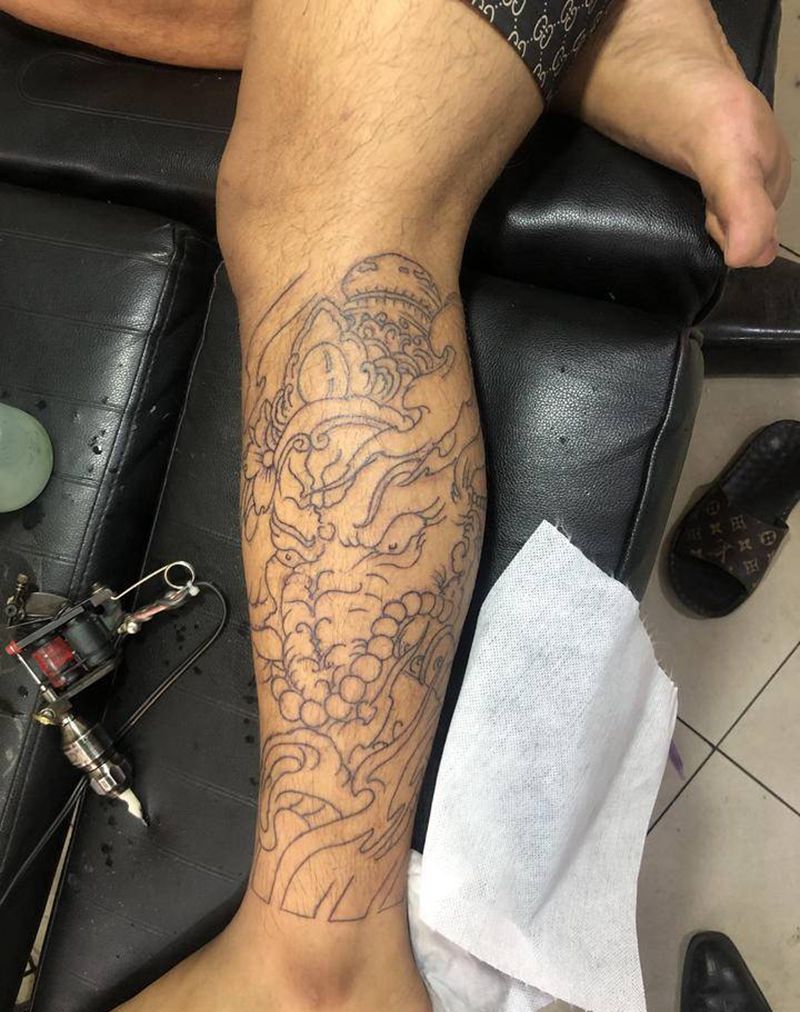 象神纹身图片_腿部纹身图案