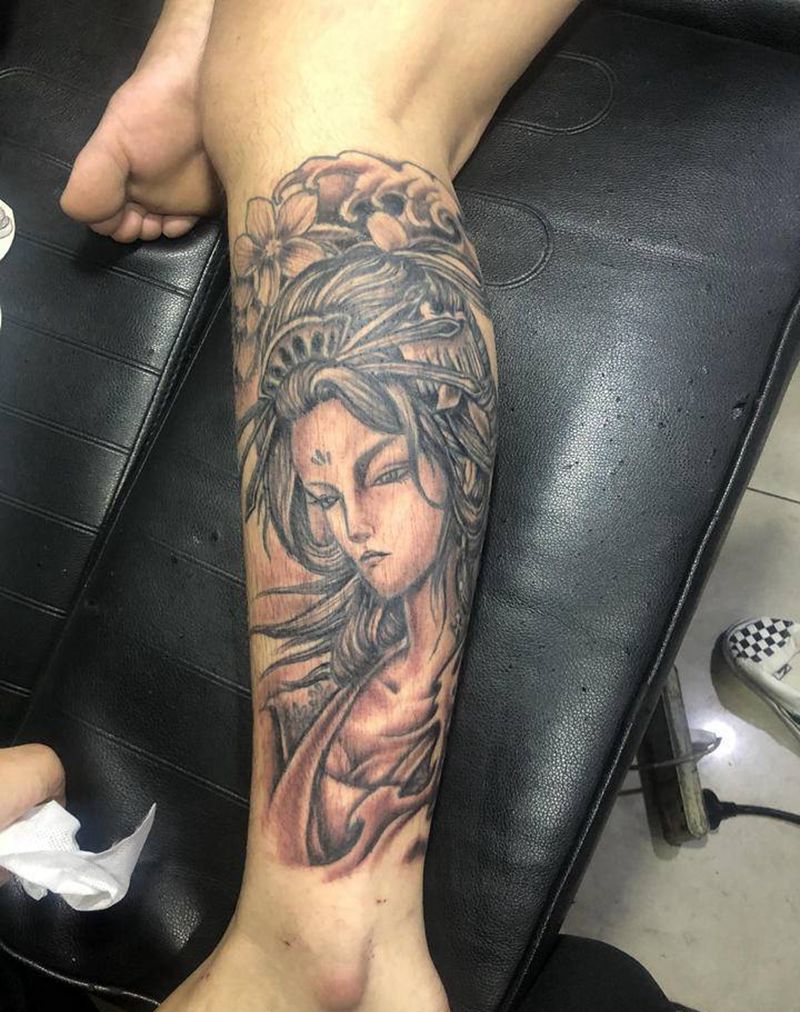 艺妓纹身图片_腿部纹身图案