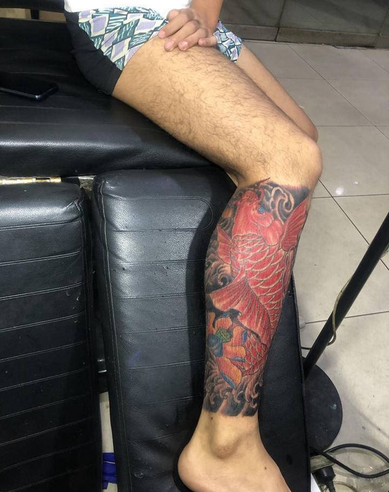 鱼纹身图片_腿部纹身图案