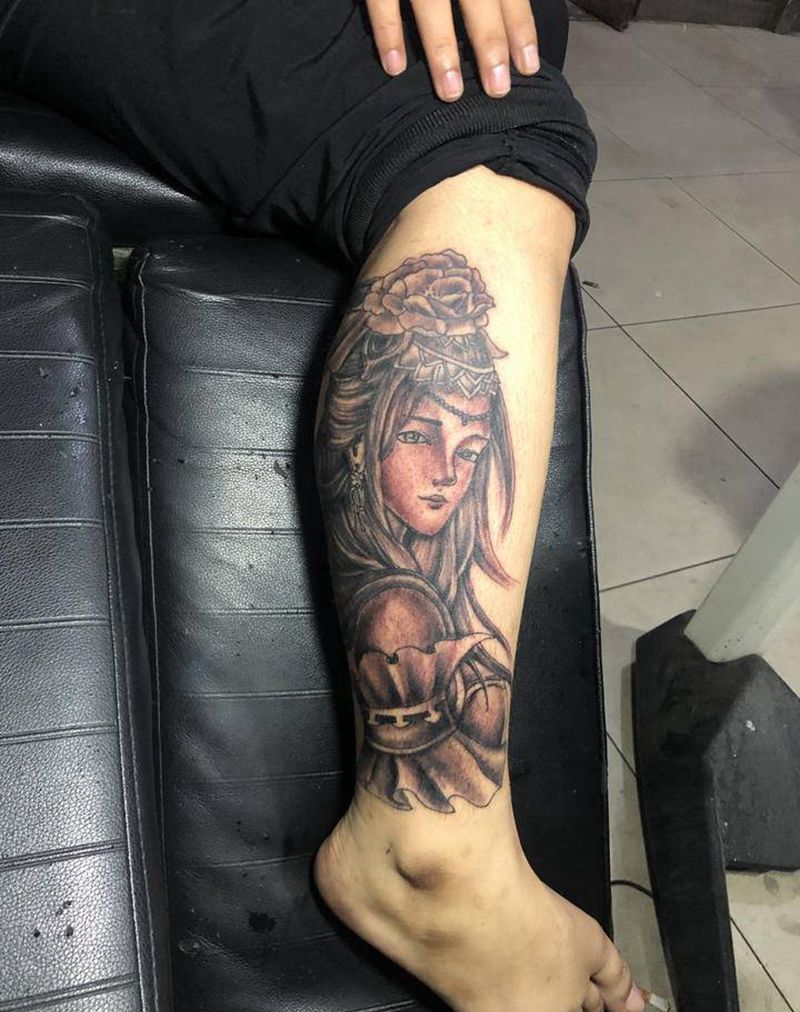 艺妓纹身图片_腿部纹身图案