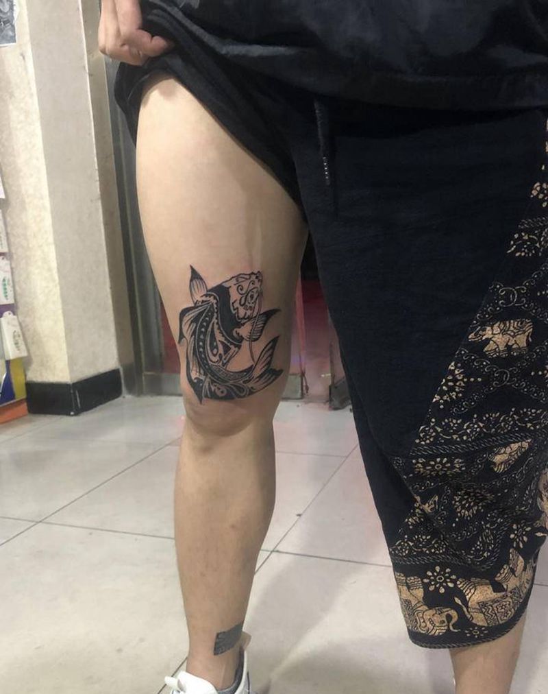 鱼纹身图片_腿部纹身图案