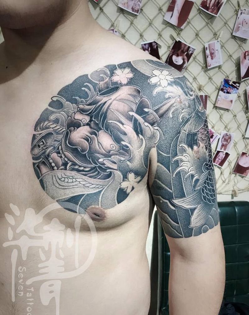 半胛纹身图片_手臂腿部老传统点刺纹身图案