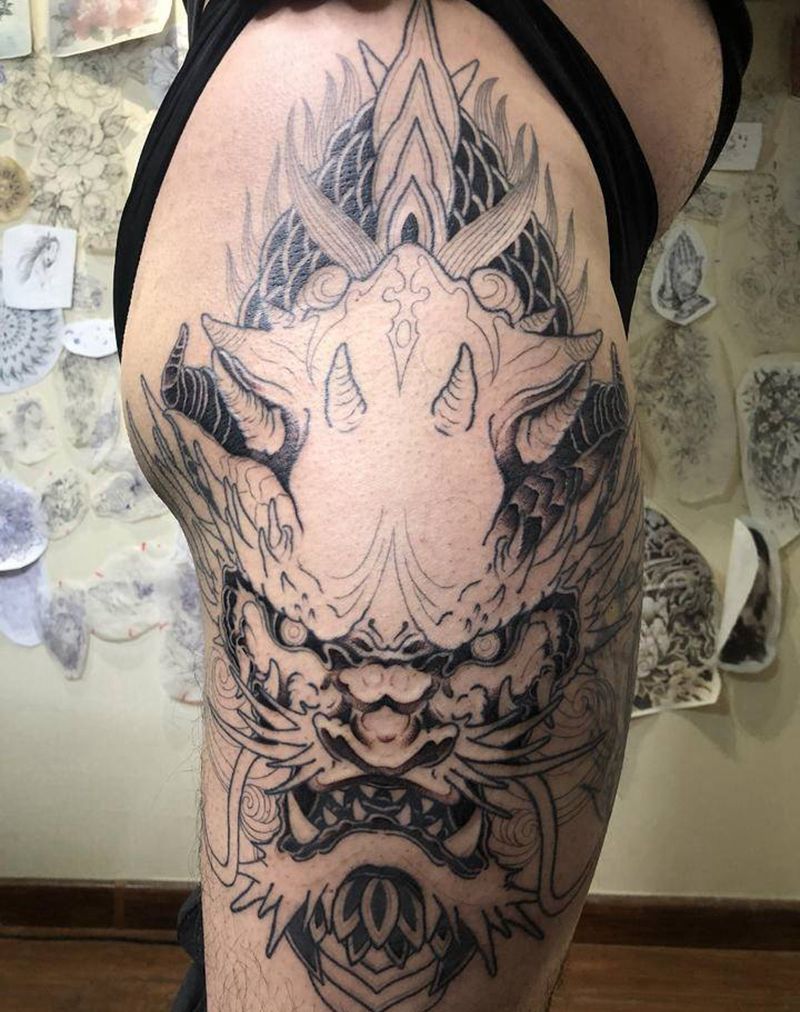 龙头纹身图片_腿部纹身图案