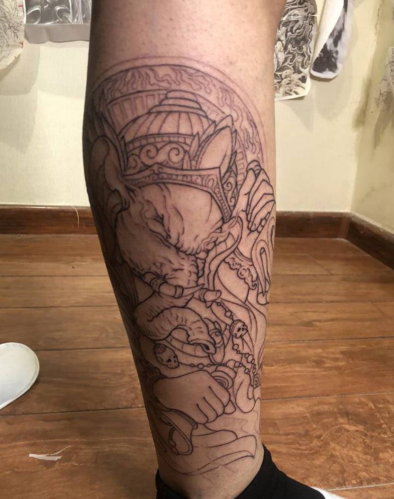 象神纹身图片_腿部纹身图案