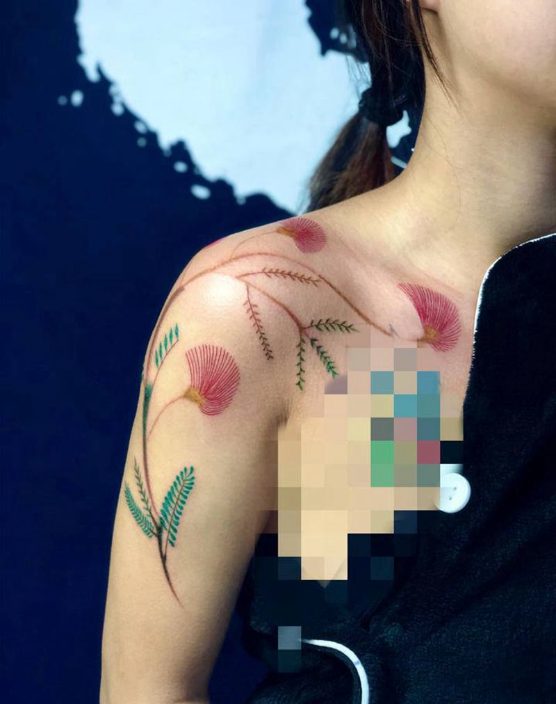 合欢花纹身图片_手臂水彩纹身图案