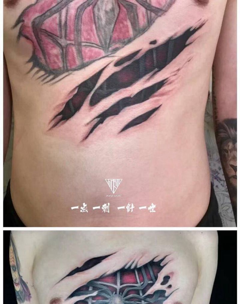 蜘蛛侠纹身图片_胸部纹身图案