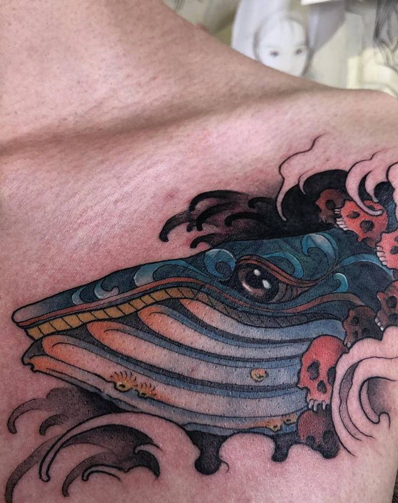 鲸  遮盖纹身图片_胸部纹身图案