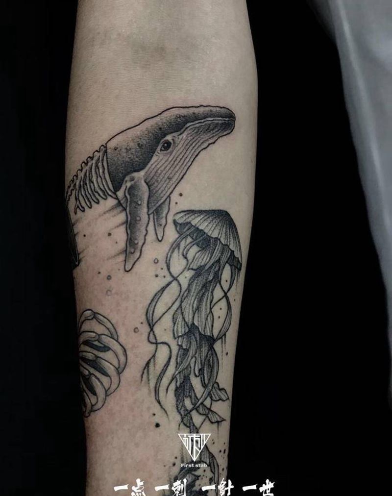 暗黑水底世界纹身图片_手臂纹身图案