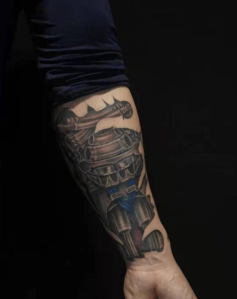 机械遮盖纹身图片_手臂纹身图案