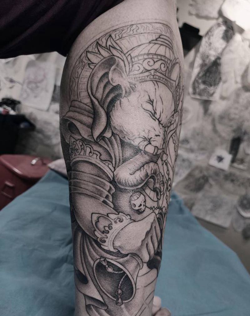 象神纹身图片_腿部纹身图案