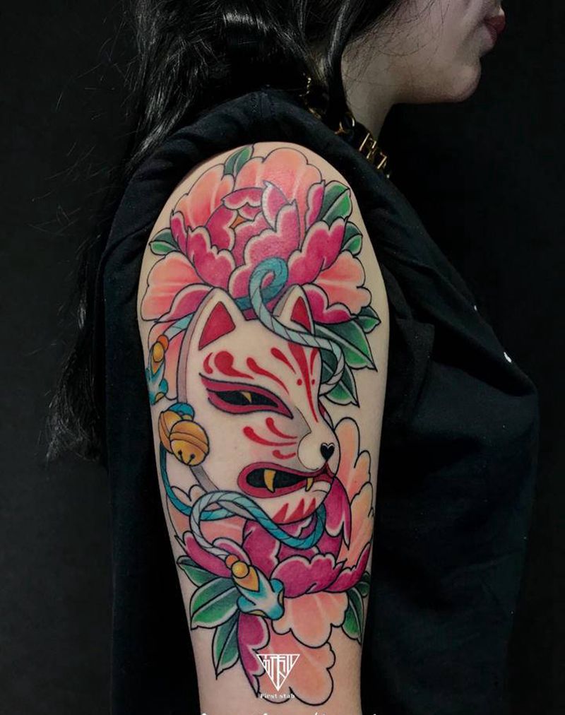 狐狸面具纹身图片_手臂纹身图案