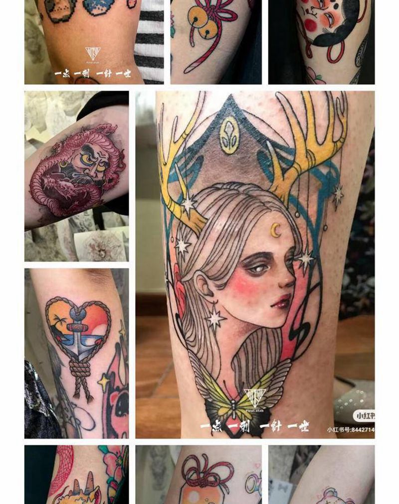 2020部分彩色小拼接纹身图片_手臂纹身图案