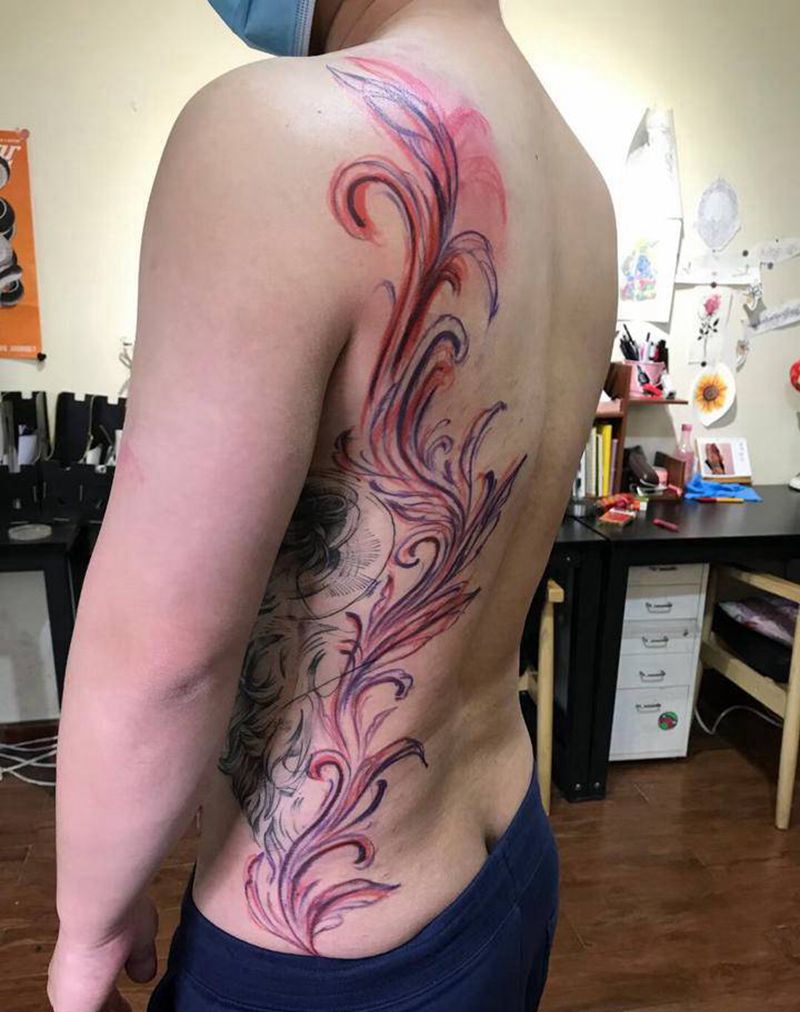 手绘藤蔓纹身图片_腰部纹身图案