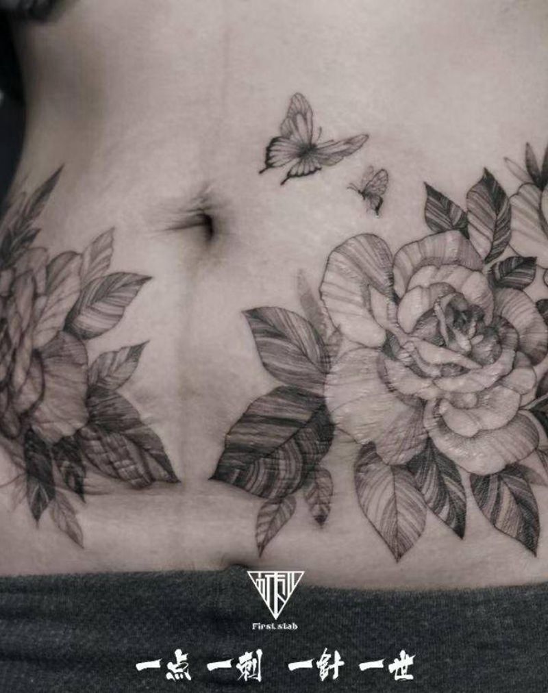 妊娠纹遮盖纹身图片_腹部纹身图案