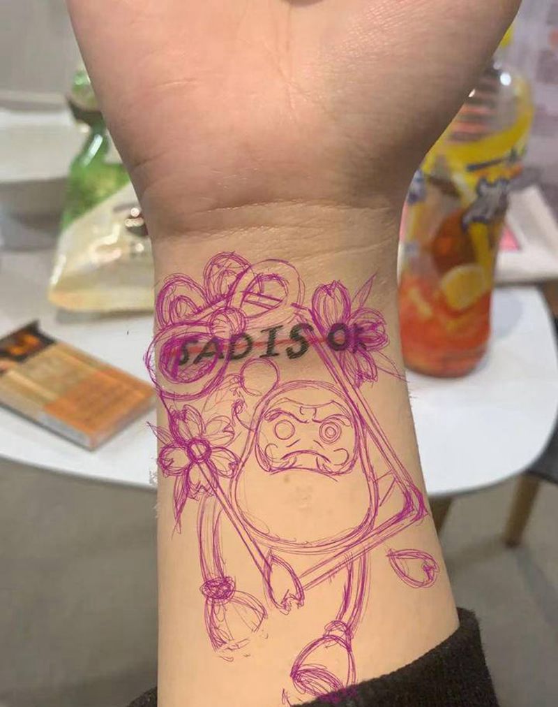 达摩 遮盖纹身图片_手部纹身图案