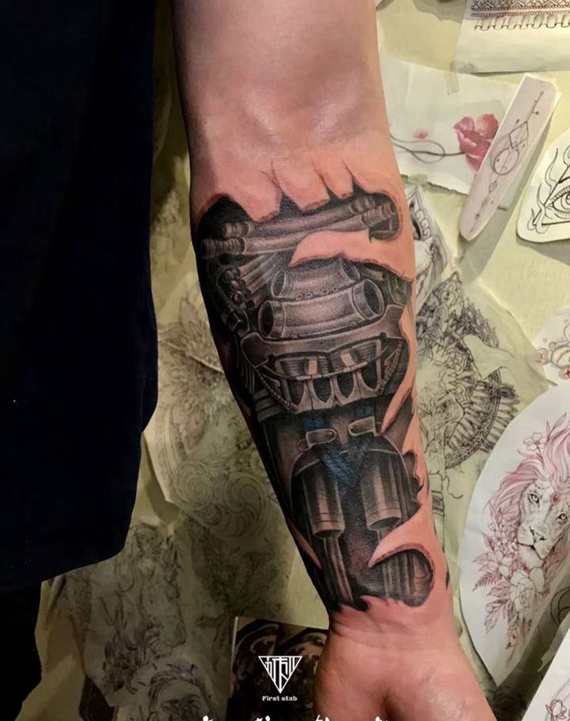 机械遮盖纹身图片_手臂纹身图案