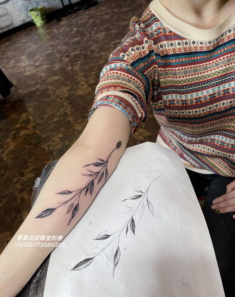 叶子纹身图片_点刺纹身图案
