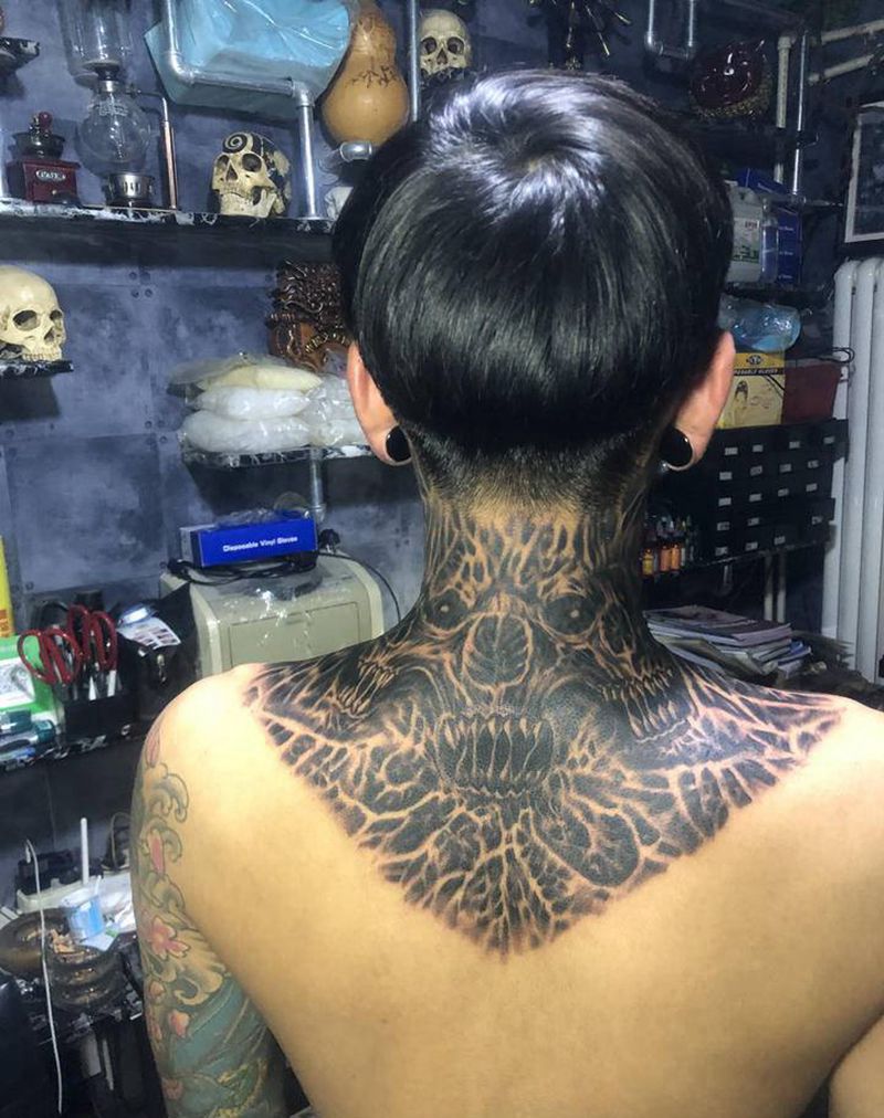 骷髅纹身图片_背部纹身图案