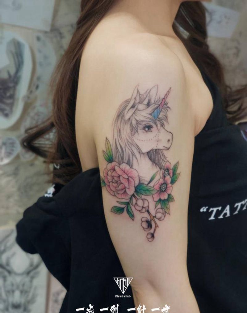 独角兽纹身图片_手臂纹身图案