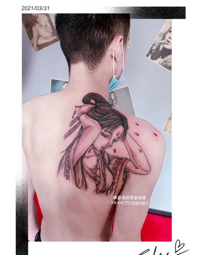美人儿纹身图片_背部新传统纹身图案