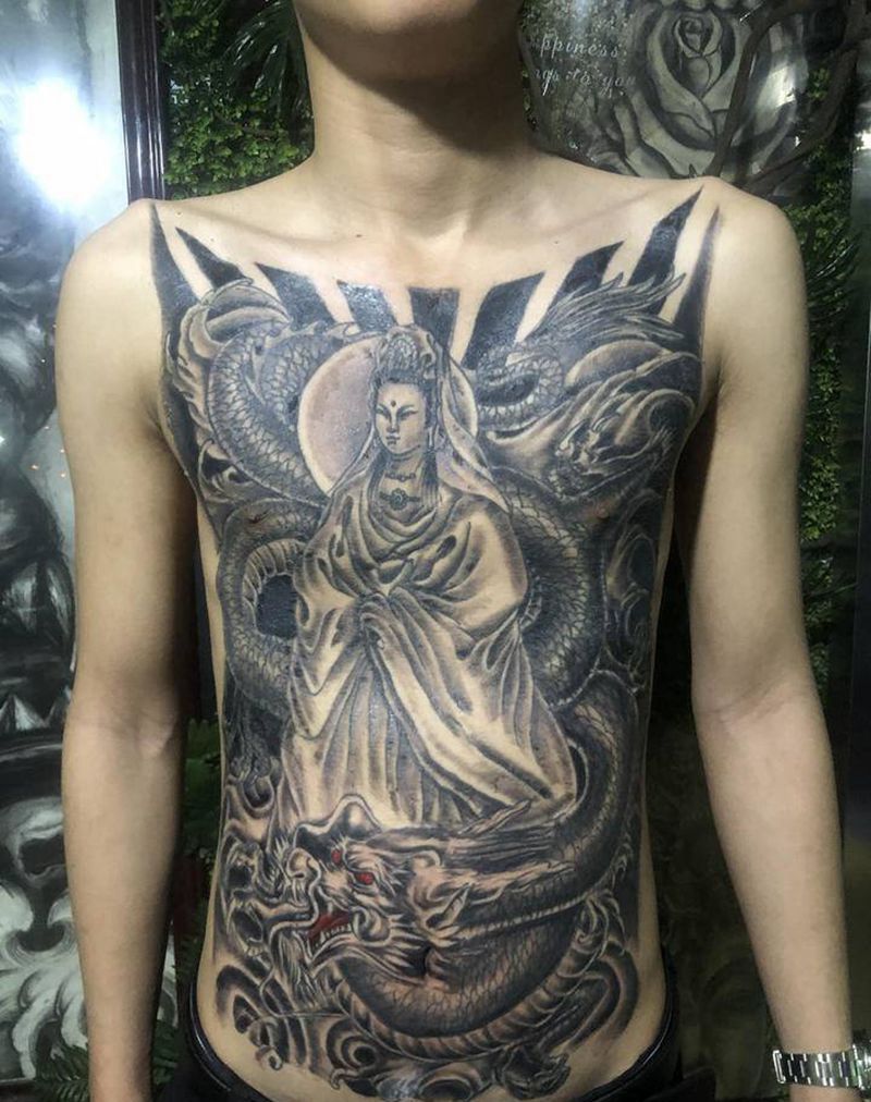 观音纹身图片_腹部纹身图案