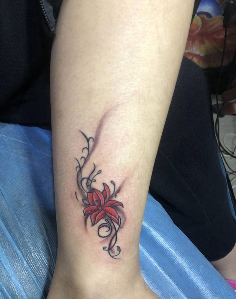 花纹身图片_腿部纹身图案