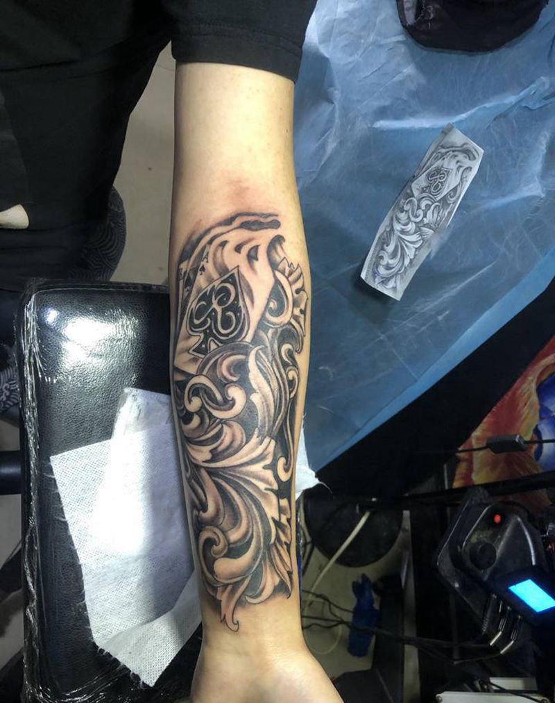 扑克纹身图片_手臂纹身图案