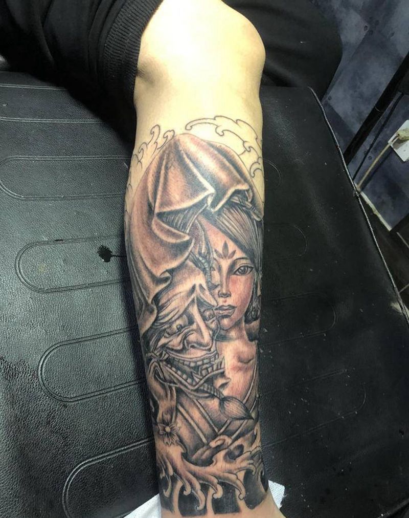 艺妓纹身图片_腿部纹身图案