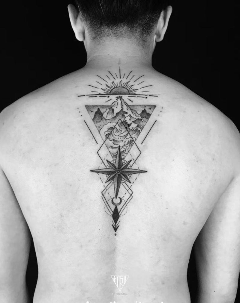 山海不变       遮盖纹身图片_背部纹身图案