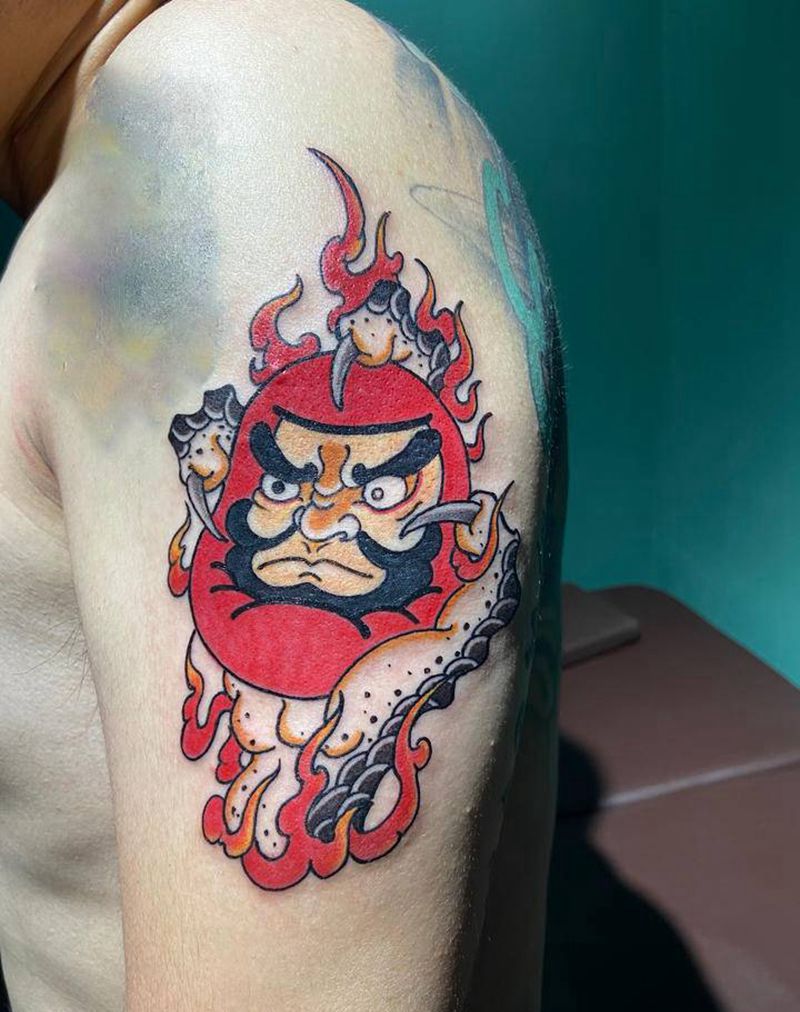 龙爪达摩纹身图片_手臂老传统纹身图案