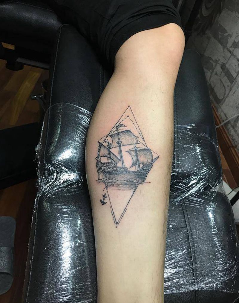 几何帆船纹身图片