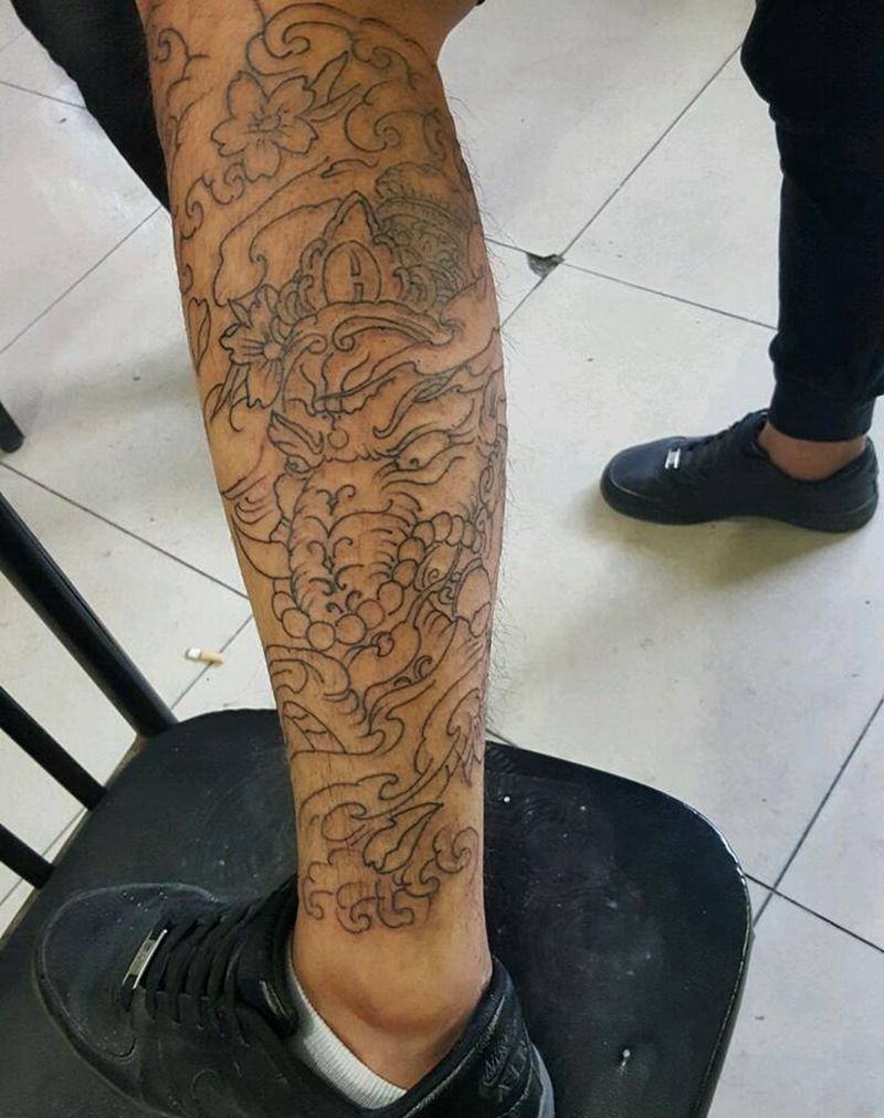 象神线条纹身图片