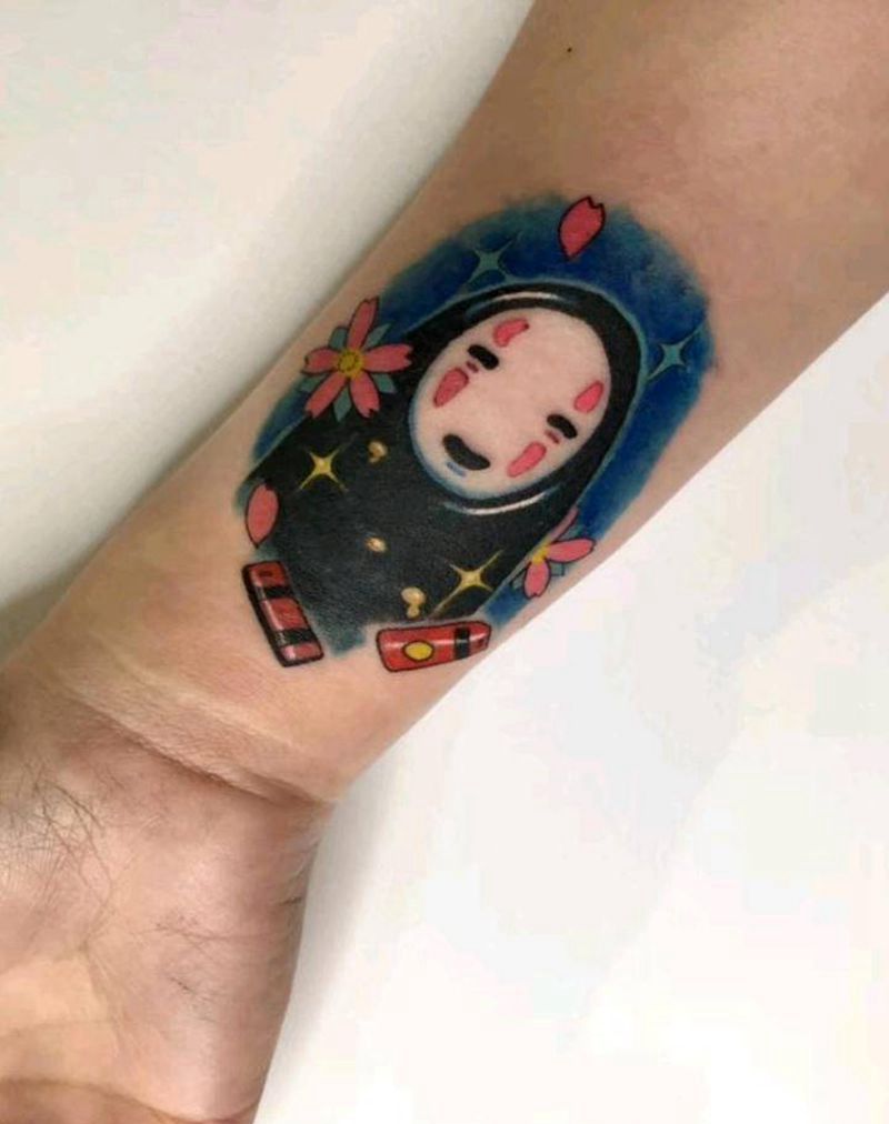 无脸男覆盖纹身图片_手臂水彩纹身图案