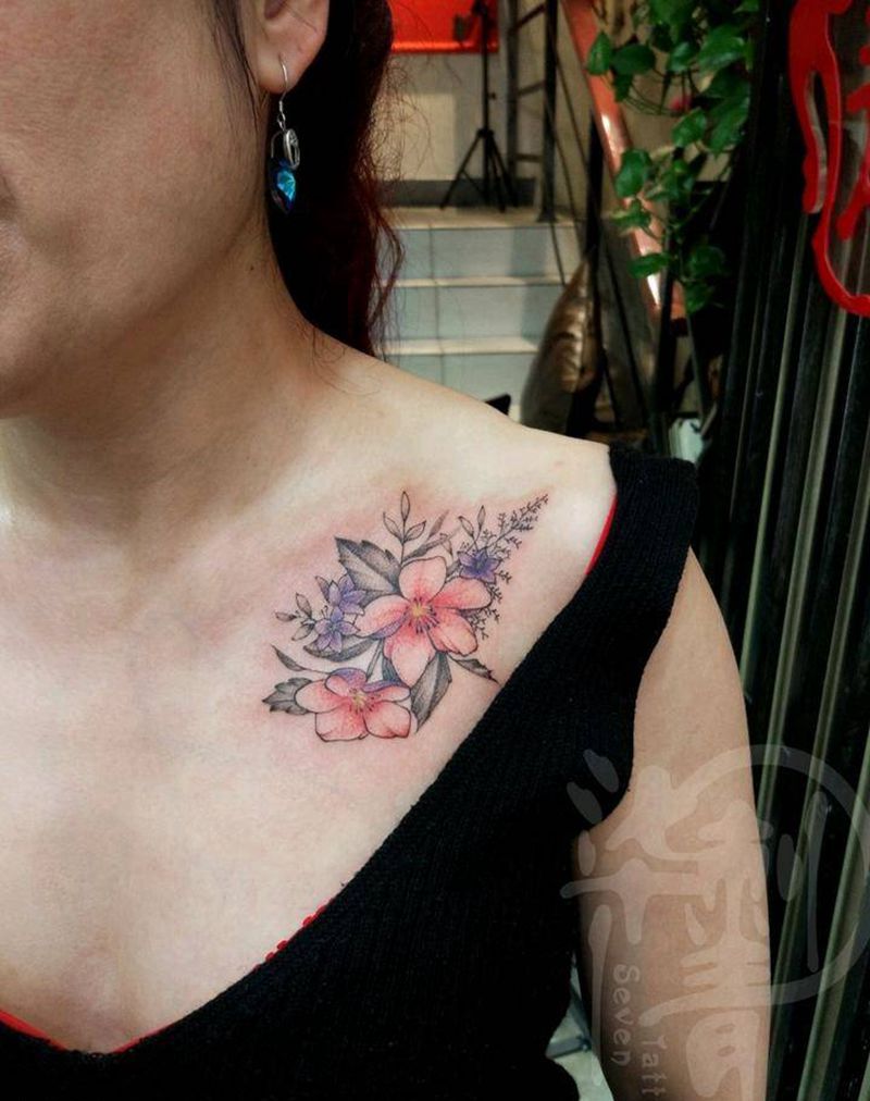 小清新纹身图片_颈部纹身图案