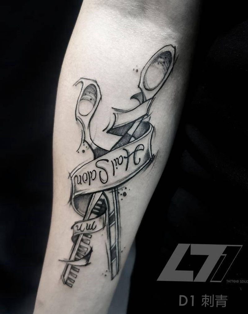 给发型师设计的✂️纹身图片_点刺New School剪刀纹身图案
