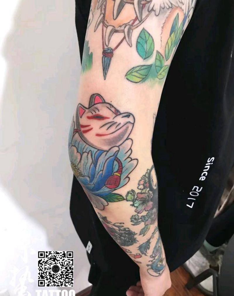 面具纹身图片_手臂新传统水彩纹身图案