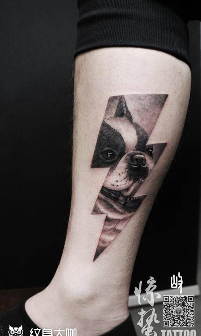 宠物情缘纹身图片_成品腿部写实清新动物原创纹身图案