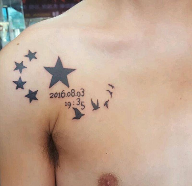 五角星和女儿出生日期以及和平鸽纹身图片